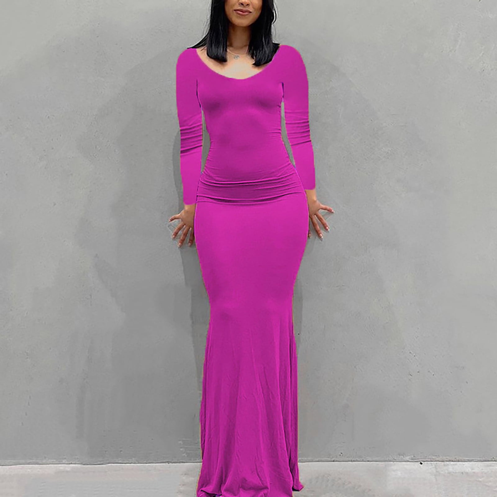 Long sleeve ankle length bodycon dress sales