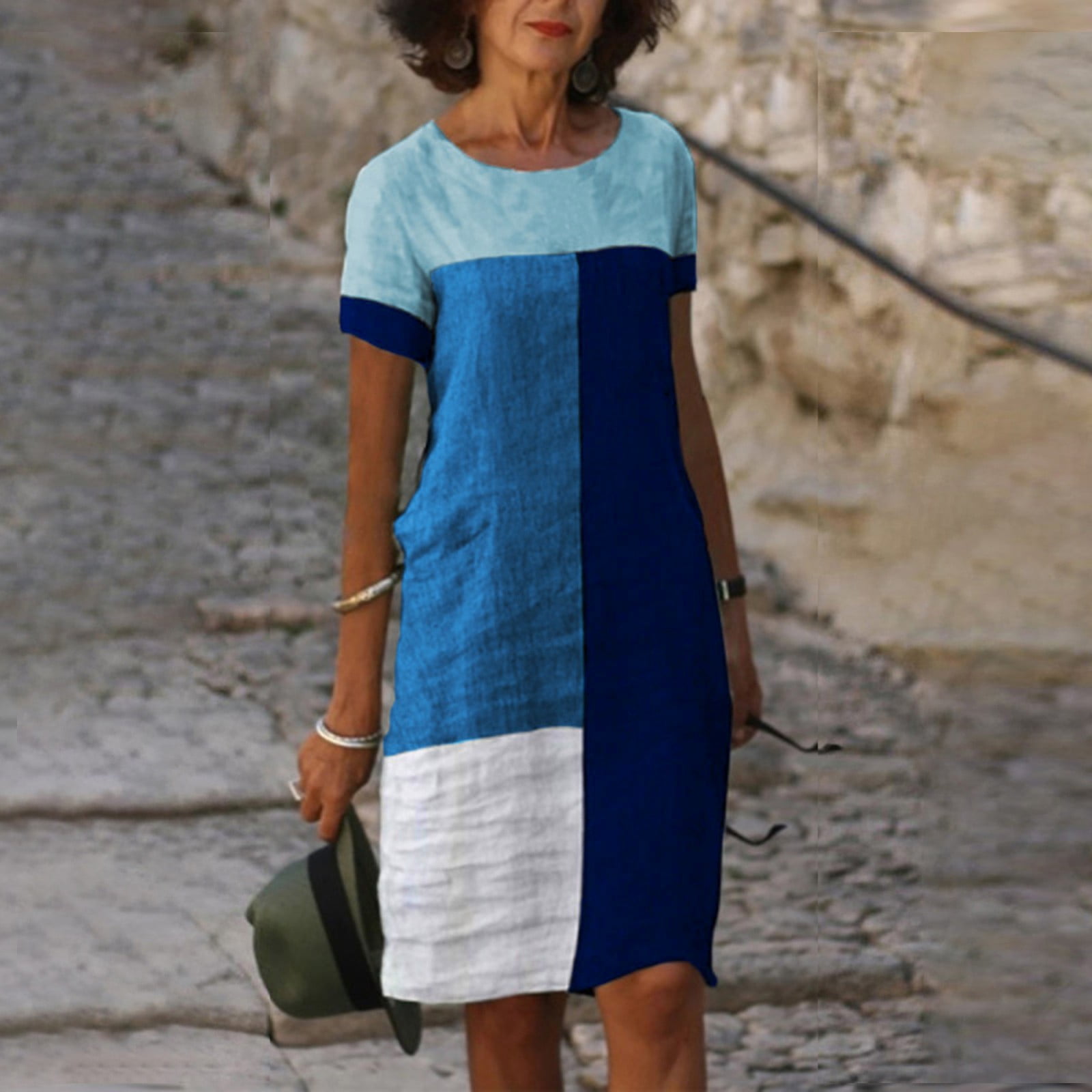 KSCYKKKD Dresses for Women Plus Size Female Crew Neck Shift Short