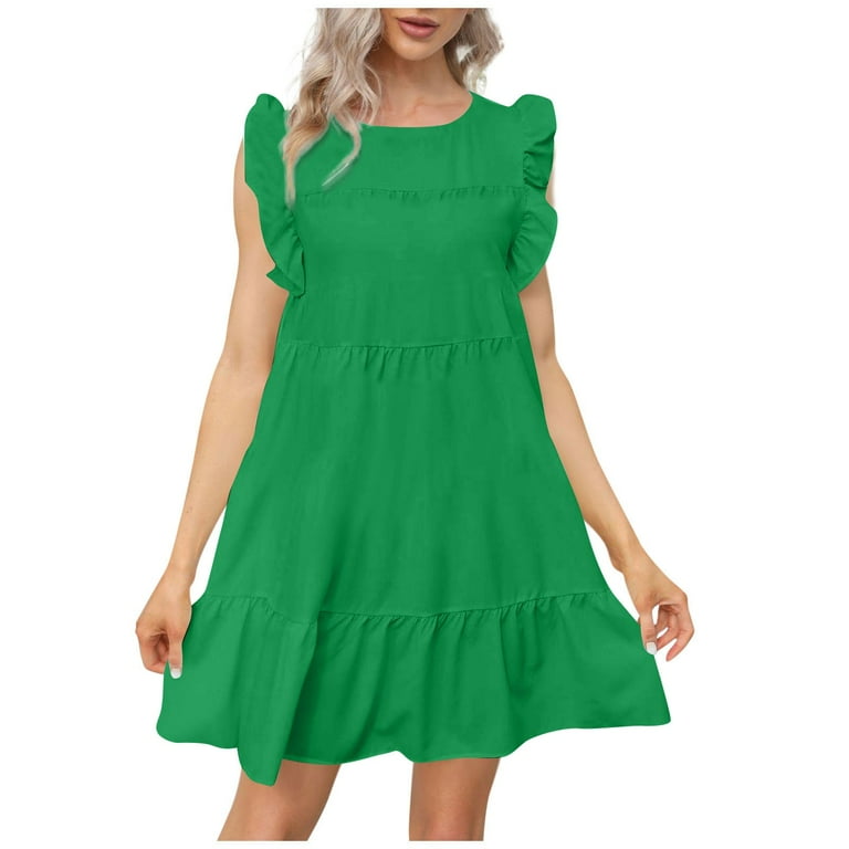 KSCYKKKD Dresses for Women Square Neckline Short Sleeve Solid Fit