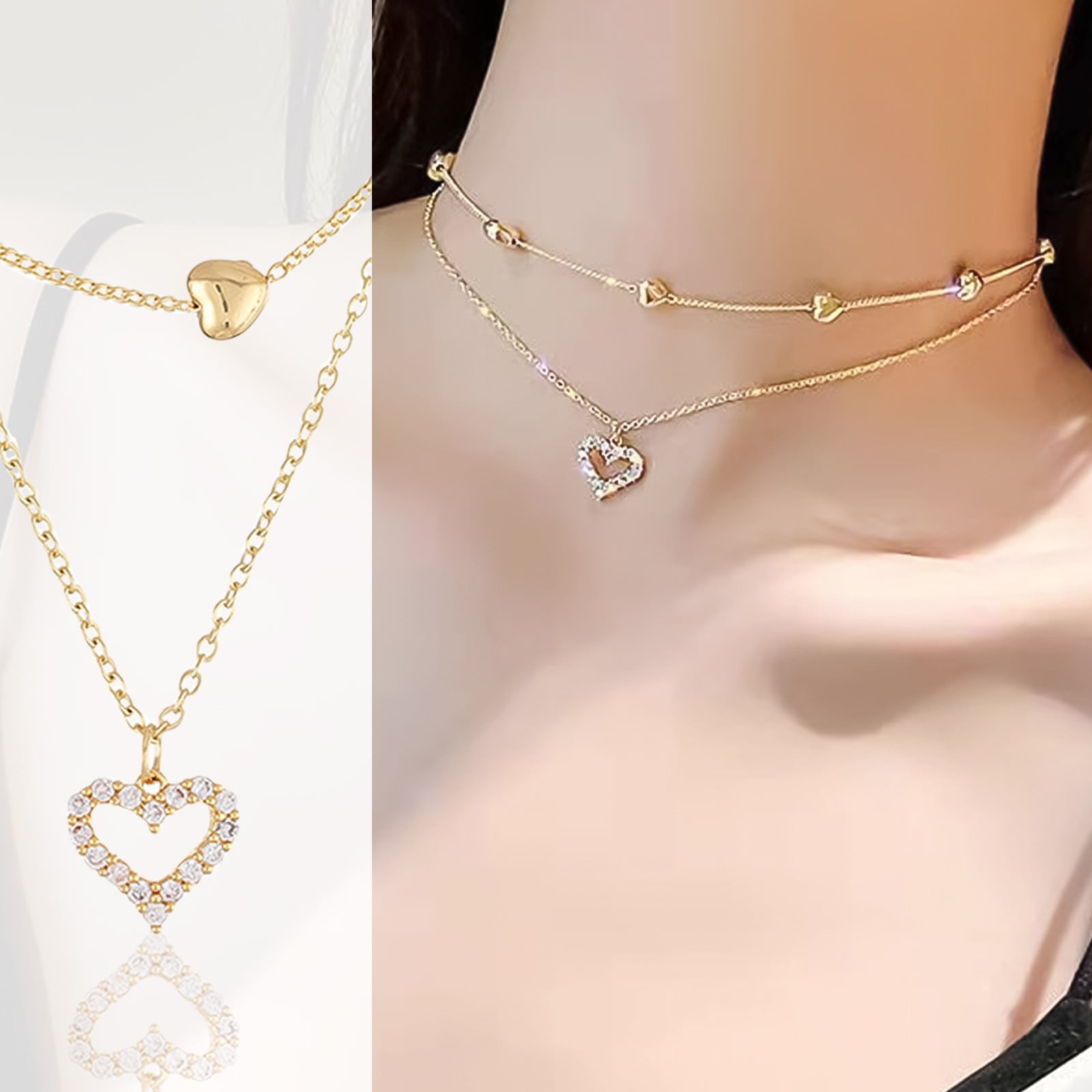 KSCYKKKD Initial Heart Necklace Layered Necklace Double Layer Women's  Necklace Summer Jewelry Gold(Buy Two Get One Free) 