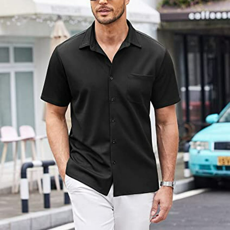 KSCYKKKD Men's Button Down Dress Shirt Short Sleeve Casual Beach