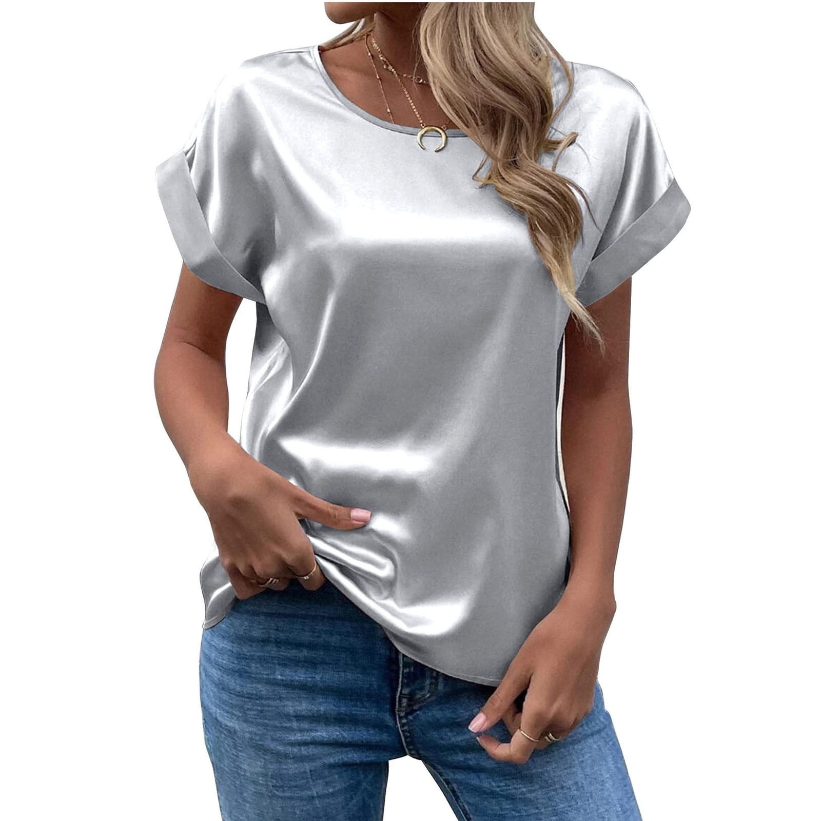 KSCYKKKD Womens Blouses Women's Casual Short-sleeved T-shirt O