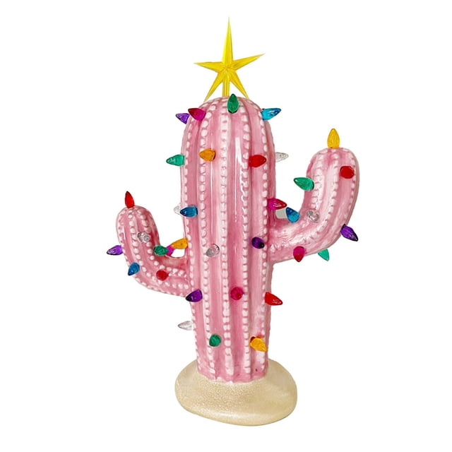 KSCYKKKD Retro Christmas Cactus Glowing Cactus Christmas Tree Resin Decoration Ornaments Artwork Gifts