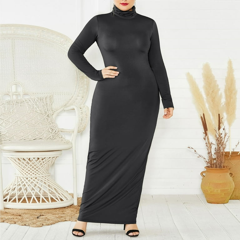 KSCYKKKD Women dresses Muslim Fall Conservative High Neck Long Sleeve Women s Dresses Solemn Serious Black XXXL Walmart