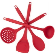 KSEDANLO Long Silicone Cooking Utensils Set, Nonstick Silicone Spatula Ladle and Spoon Set Heat Resistant Kitchen Utensils, Red