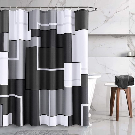 KSEERBABALL Black & Gray Checkered Polyester Shower Curtain, 72" x 72" Waterproof