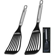 KSENDALO Fish Turner Spatulas Set, Flexible Egg Flippers for Nonstick Cookware, Thin, Slotted, Angled LFGB Nylon Blade