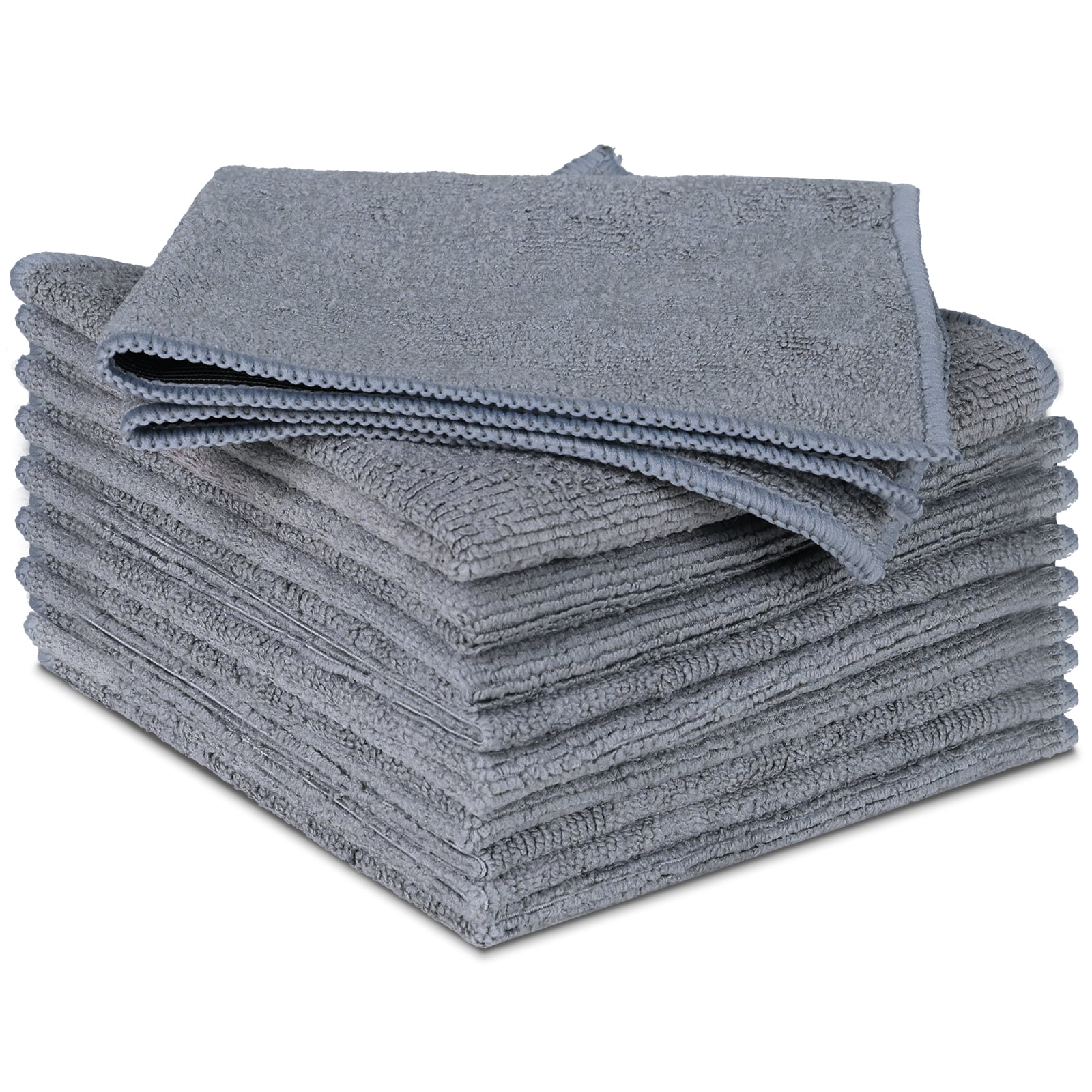 KSENDALO Microfiber Cleaning Cloth Set of 10, All- Purpose Household & Car Cleaning Cloth, 1-Side Woven Glass Fabric and 1 Side-More Aborbent Ultrafine Fiber, 12*12inch
