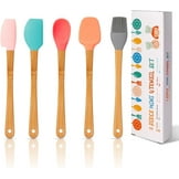 KSENDALO Small Silicone Spatulas Set of 5 with Wooden Handle, Silicone Mini Spatula for Jars, Cooking, Baking
