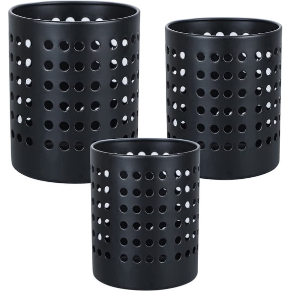 KSENDALO Utensil Holder for Countertop, 3Pack Stainless Steel Cooking Utensil Organizer with Drain Holes, Extra Sturdy Utensil Crock for Tableware , Black
