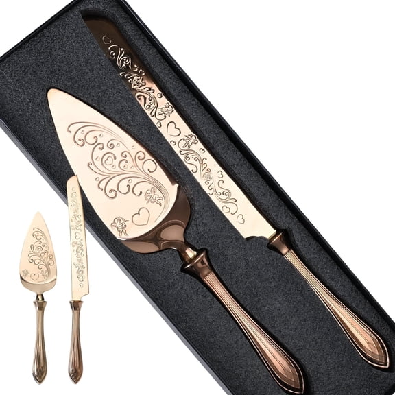 KSENDALO Wedding Cake Cutter Set, Stainless Cake Server for Wedding，Birthday, Party, Rose gold