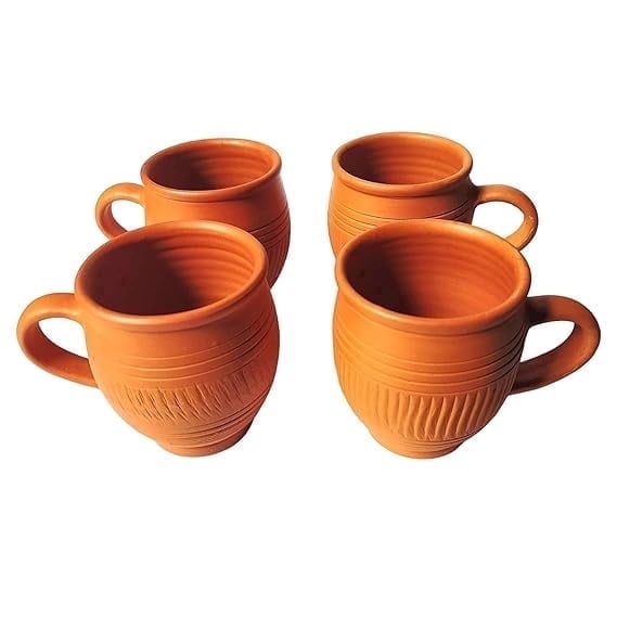 KSI Clay Coffee Mug 225 ml Earthen Cup Set Set of 4