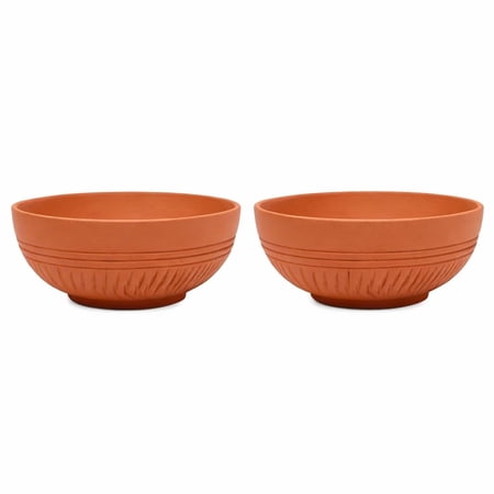 KSI Terracotta Bowl Set 2 – Handmade Clay Bowls | Eco-Friendly, Non-Toxic & Biodegradable | Retains Heat & Enhances Taste | Ideal for Indian Dining & Serveware