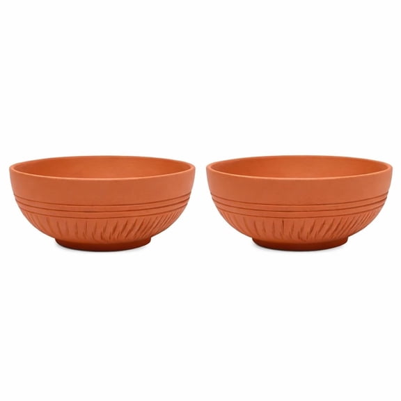 KSI Terracotta Bowl Set 2 Handmade Clay Bowls | Eco-Friendly, Non-Toxic & Biodegradable | Retains Heat & Enhances Taste | Ideal for Indian Dining & Serveware