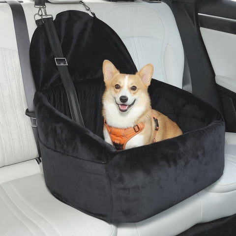 KSIIA Dog Car Seats for Small Dogs, Portable Pet Booster Car Seat with Safe Buckles,Pets up to 25lbs ,black