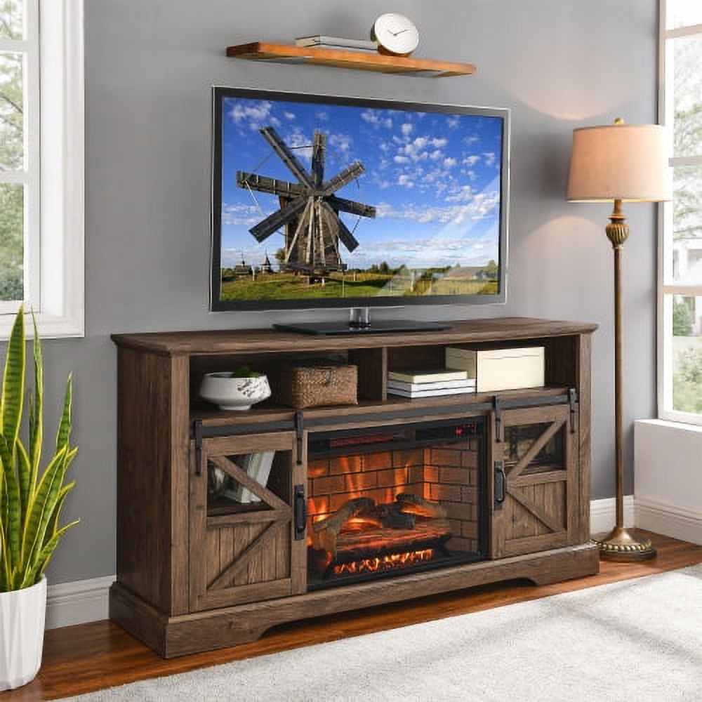 KSIN LEUE 60" Wood TV Stand with 26" Electric Fireplace, Entertainment ...