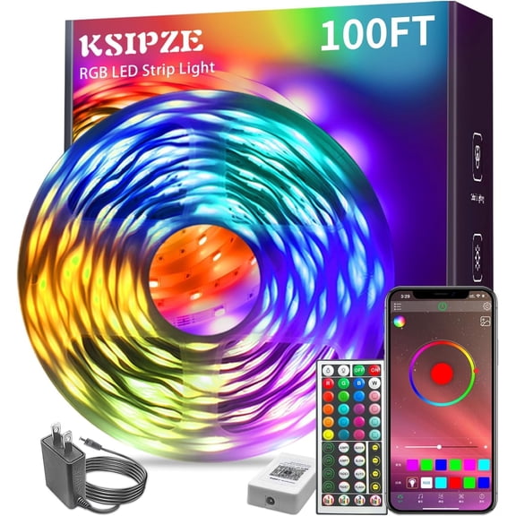 100ft Led Strip Lights RGB Music Sync Color Changing Led Lights with Smart App Control Remote Led Lights for Bedroom Room Lighting Flexible Home Décor