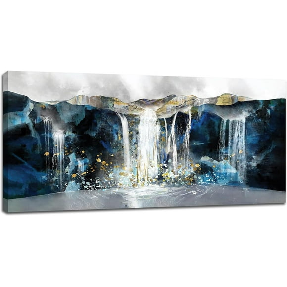 KSIW-Abstract Waterfall Large Wall Art for Living Room Mountain Lake Oversized Canvas Wall Decor Pictures Nature Landscape Print Painting Modern Home Artwork Office Bedroom Dining Room 60"x30"