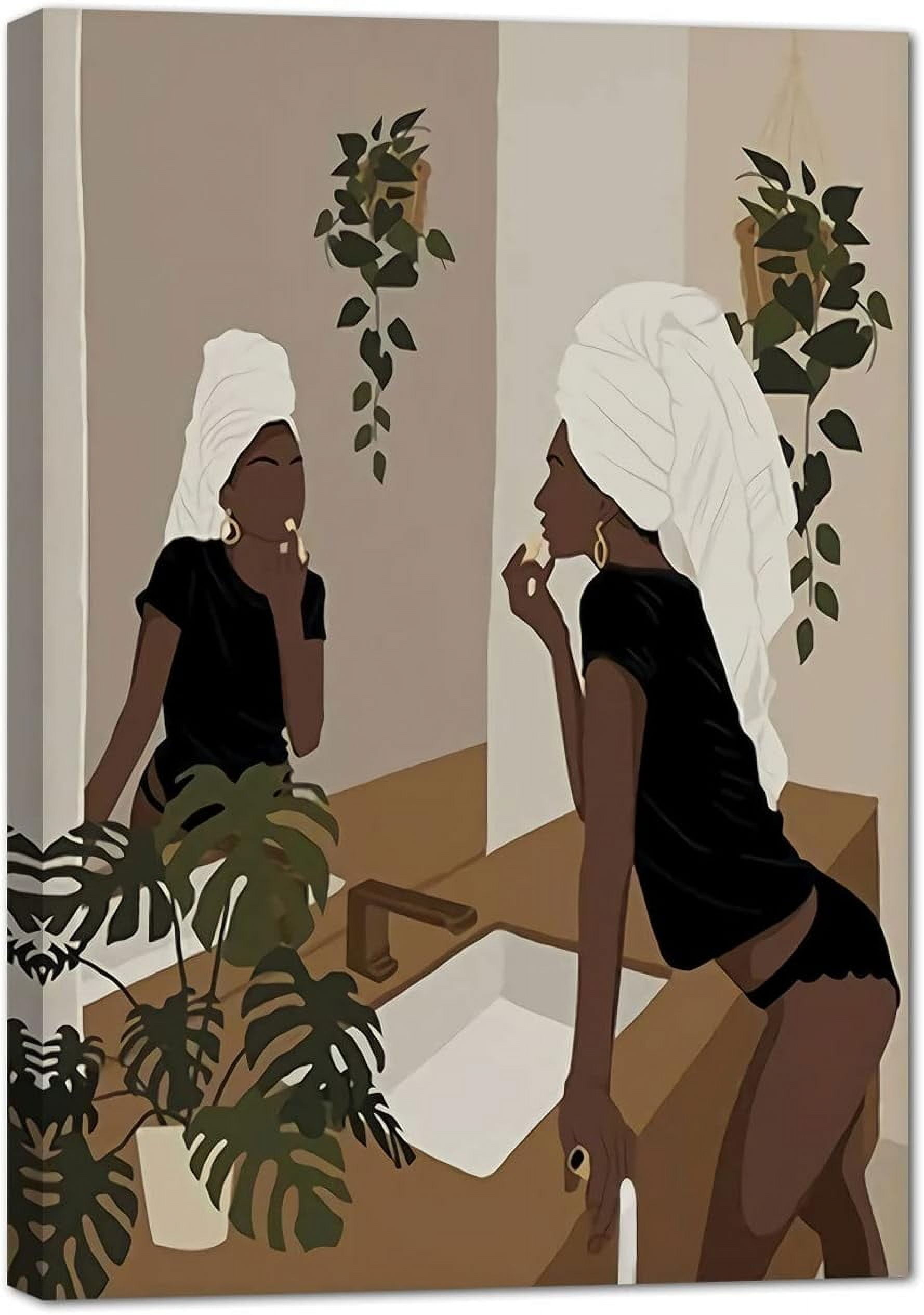 KSIW-African American Boho Wall Art, Black Women Art Framed, Black Girl Bathroom Canvas Print ...