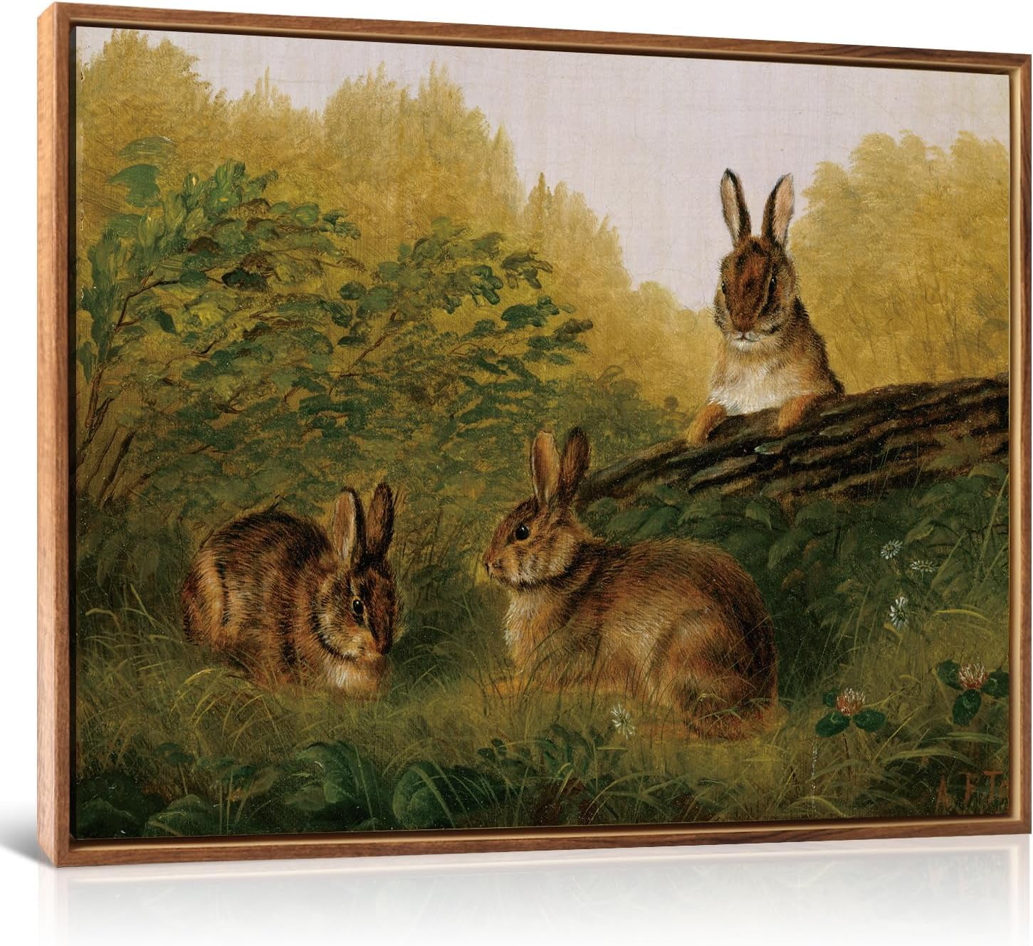 KSIW-Antique Rabbit Wall Art Bunnies Cave Wood Framed Wall Art(12 ...