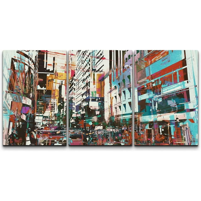 KSIW-Canvas Print Wall Art Set Grunge Paint Stroke Rainbow Cityscape ...