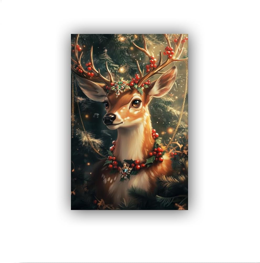 Ksiw Elk In Christmas Costume At Christmas Poster Canvas Prints Vintage Wall Art For Living Room