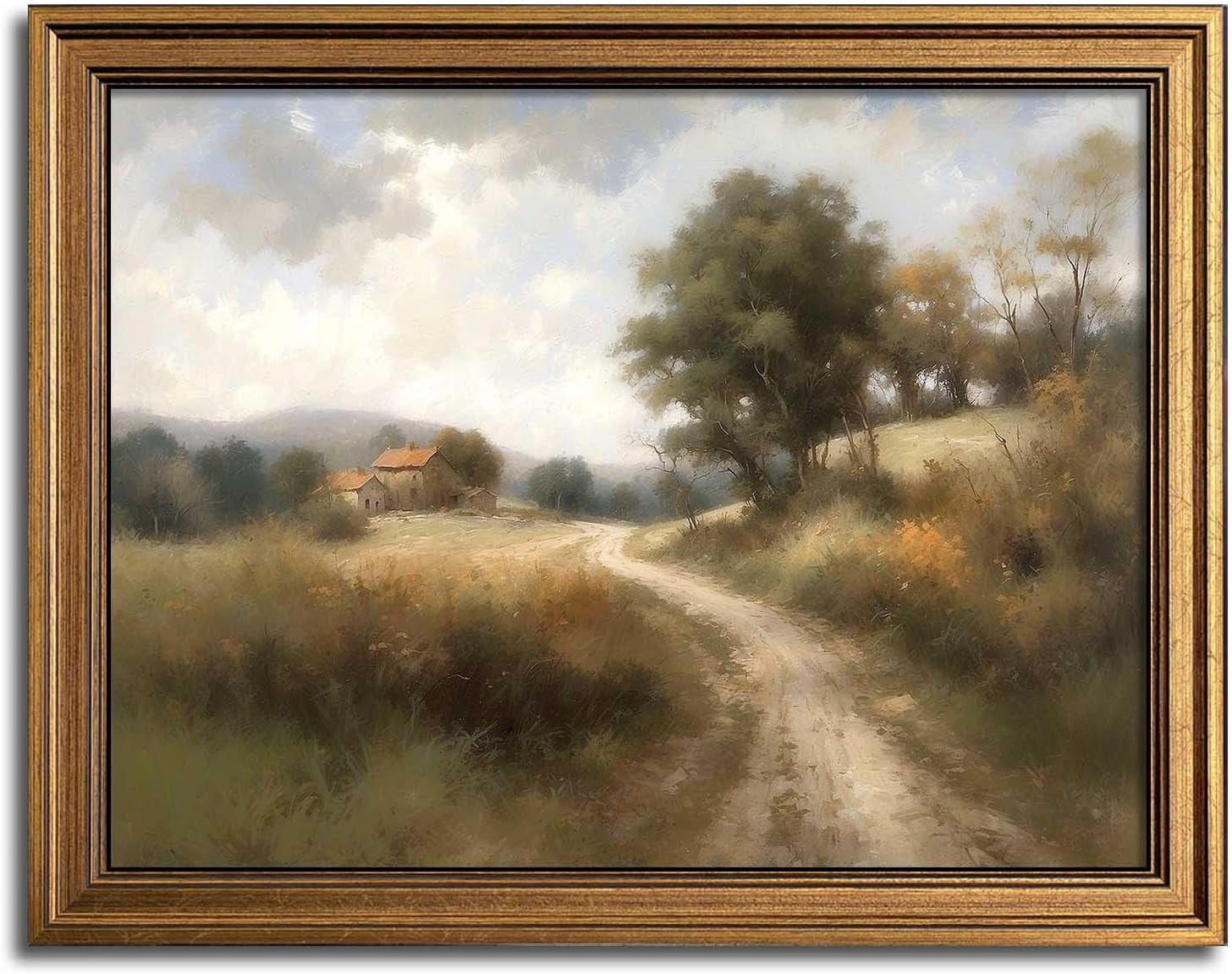 Wheat Harvest Field Canvas Wall Art - Rustic Landscape Painting For Living Room Decor