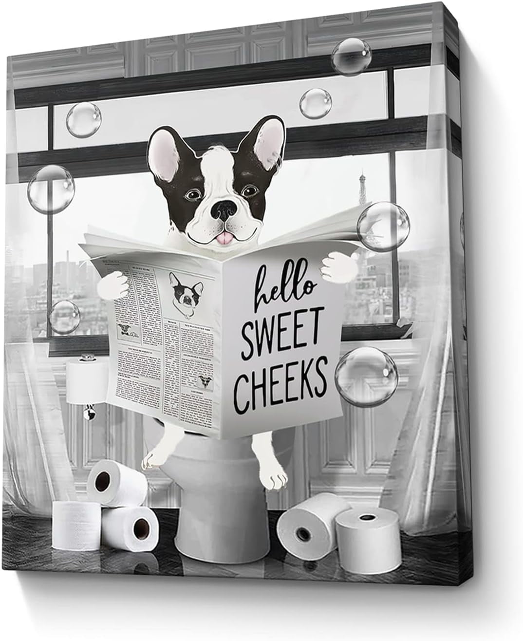 KSIW-Funny Bulldog Wall Art Black and White Dog Bathroom Print ...