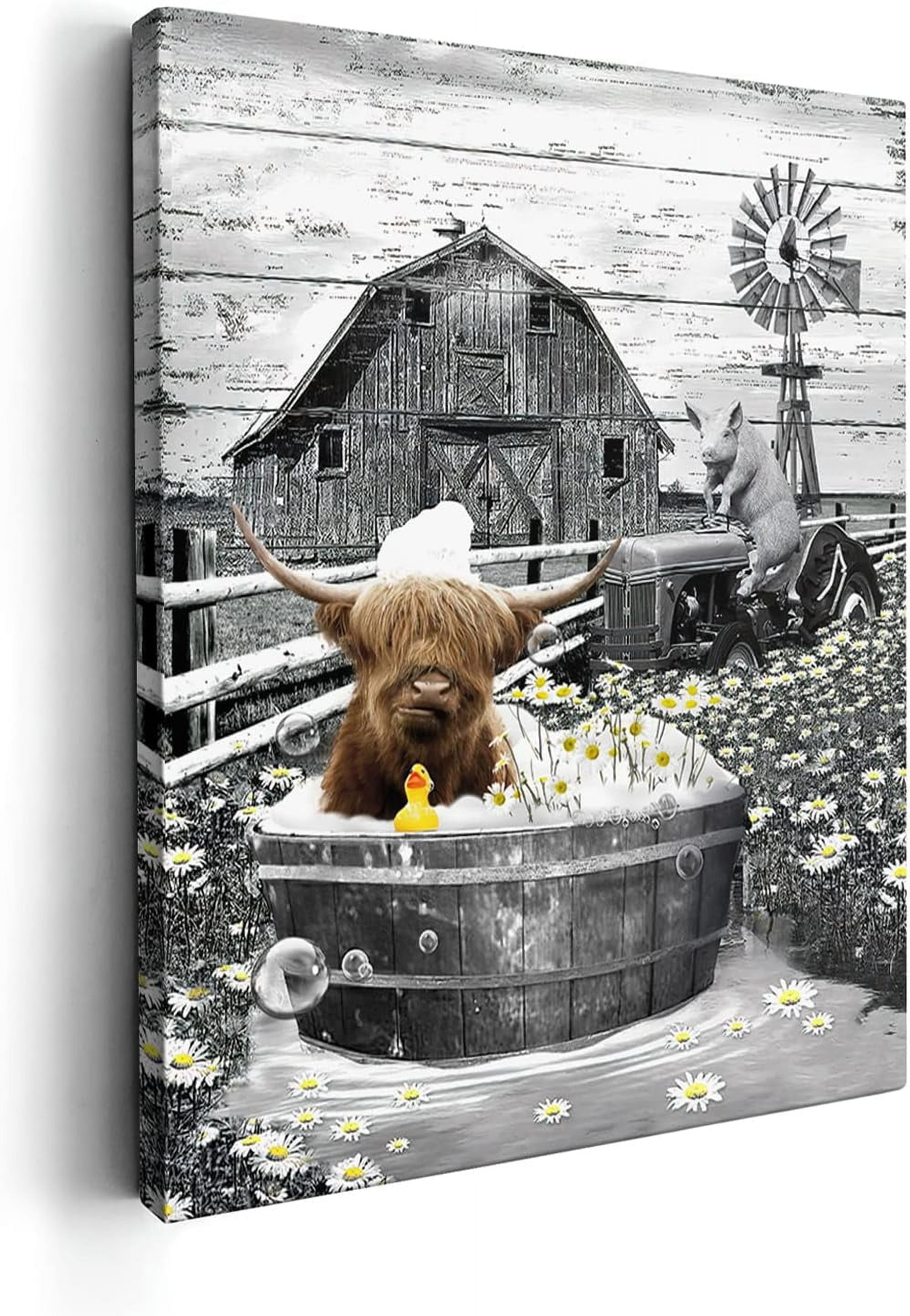 KSIW-Highland Cow Bathroom Decor Wall Art Black and White Cow Farmhouse ...