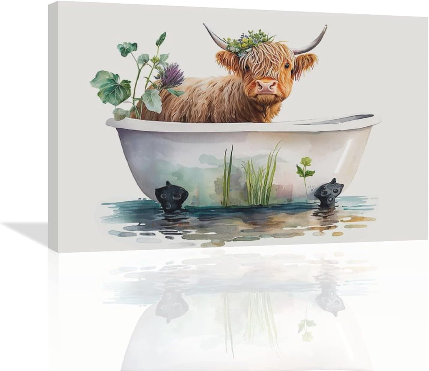 KSIW-Highland Cow Bathroom Wall Art Longhorn Cow Bathtub Wall Decor ...