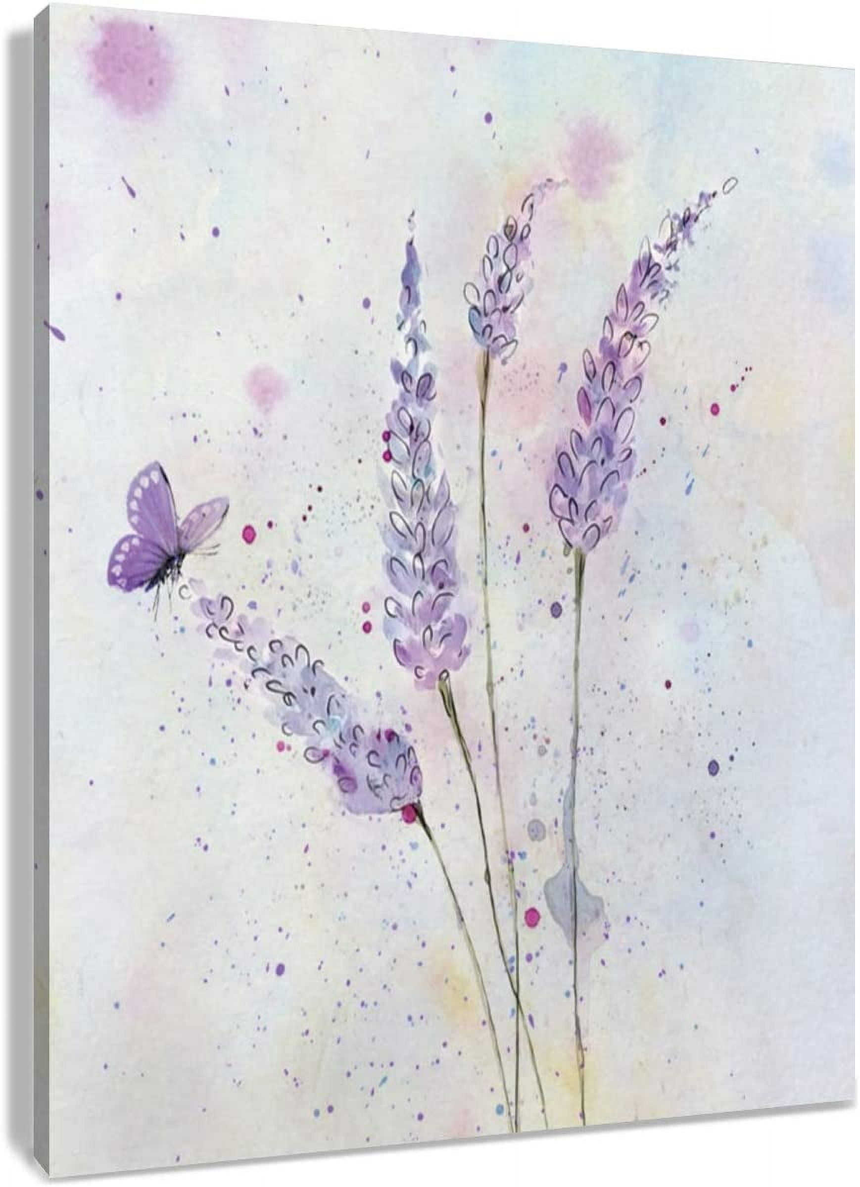 Lavender and Butterfly Abstract Canvas Painting, 16" x 12"