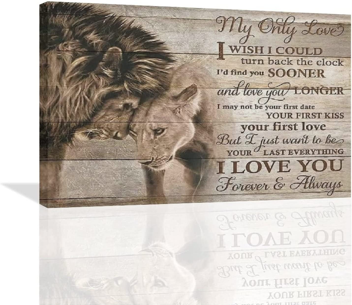 Rustic Brown Lion and Lioness Love Quote Canvas Print