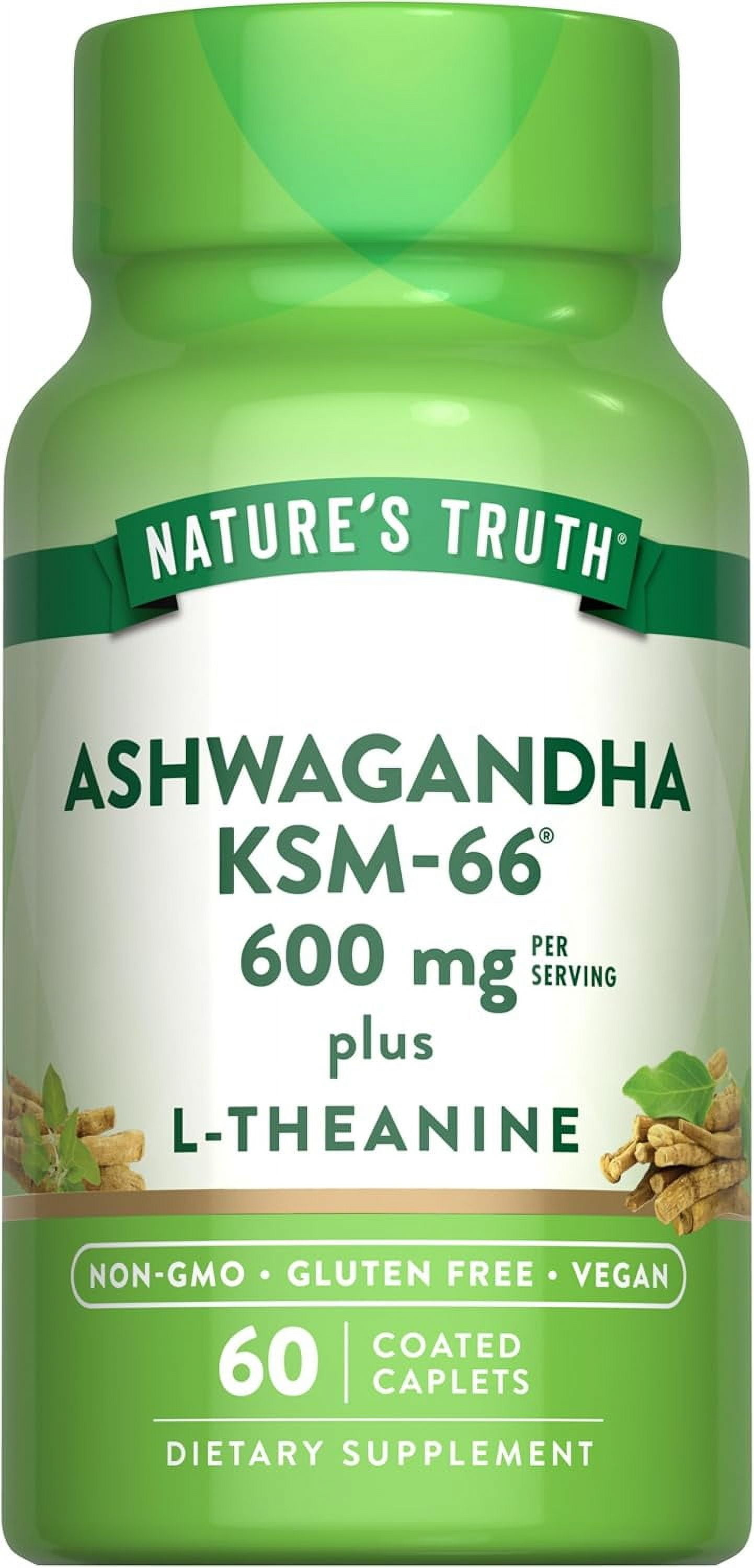 KSM-66 Ashwagandha | 60 Caplets | with L-Theanine | by Nature's Truth