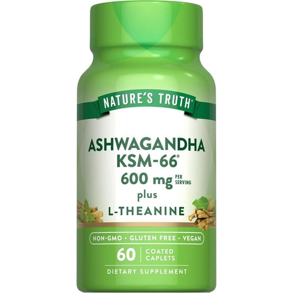 KSM-66 Ashwagandha | 60 Caplets | with L-Theanine | by Nature's Truth