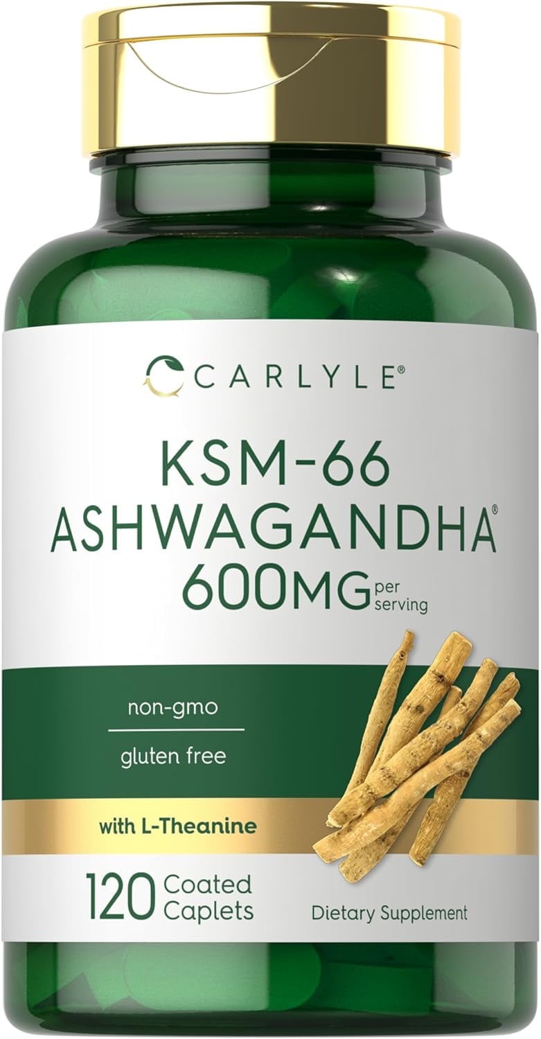 KSM-66 Ashwagandha 600mg | 120 Caplets | with L-Theanine | for Men and Women | by Carlyle