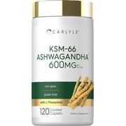 KSM-66 Ashwagandha 600mg | 120 Caplets | with L-Theanine | for Men and Women | by Carlyle