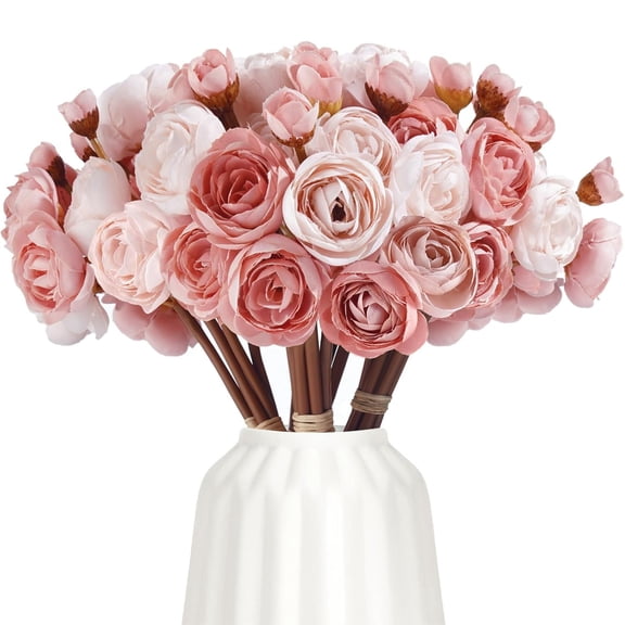 KSPEED 18PCS Ranunculus Artificial Flowers Dusty Rose - Faux Silk Mini Peonies for DIY Wedding Bouquet, Home Decor, Bridal Shower Centerpieces