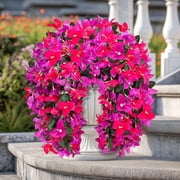 KSPEED Artificial Bougainvillea Hanging Flowers, 2 Pcs Faux Silk Flowers, Realistic Plants Long Trailing Vines, UV-Resistant Fake Flower for Outdoor Patio Porch Balcony Yard Garden Decor