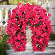 KSPEED Artificial Bougainvillea Hanging Flowers, 2 Pcs Faux Silk Flowers, Realistic Plants Long Trailing Vines, UV-Resistant Fake Flower for Outdoor Patio Porch Balcony Yard Garden Decor