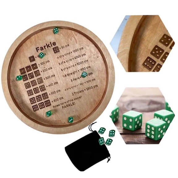 KSPEED Farkle Classic Dice Game with Tray, Classic Family Game, Natural | Farkle Game Set Includes a 7" Wooden Dice Tray, 1 Sets Of Dice, a Dice Storage Bag and 50 Farkle Score Sheets