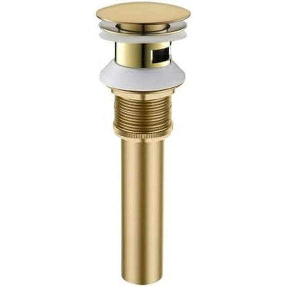 KSPOP Pop-Up Bathroom Sink Drain Stopper with Overflow, Solid Brass, Stainless Steel, Brushed Gold