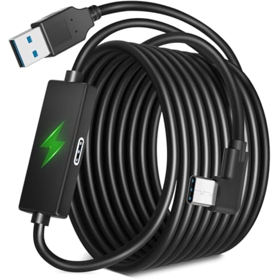 KSRplayer 16FT USB-A to C Link Cable for Meta Quest 3/3S, Oculus Quest 2, and Pico VR Durable Charging Cord with Non-Stop Power Supply for PCVR Data Transfer & Extended Playtime