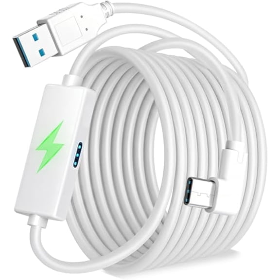 KSRplayer 16FT USB-A to C Link Cable for Meta Quest 3/3S, Oculus Quest 2, and Pico VR Durable Charging Cord with Non-Stop Power Supply for PCVR Data Transfer & Extended Playtime