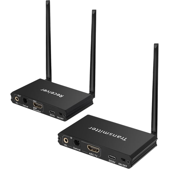 KSRplayer 2.4GHz Wireless Audio Transmitter & Receiver with ARC, Optical, 3.5mm & RCA 164ft Range, 18ms Low Latency, Built-in Bluetooth 5.3 Receiver (Audio Only) for TV/Projector