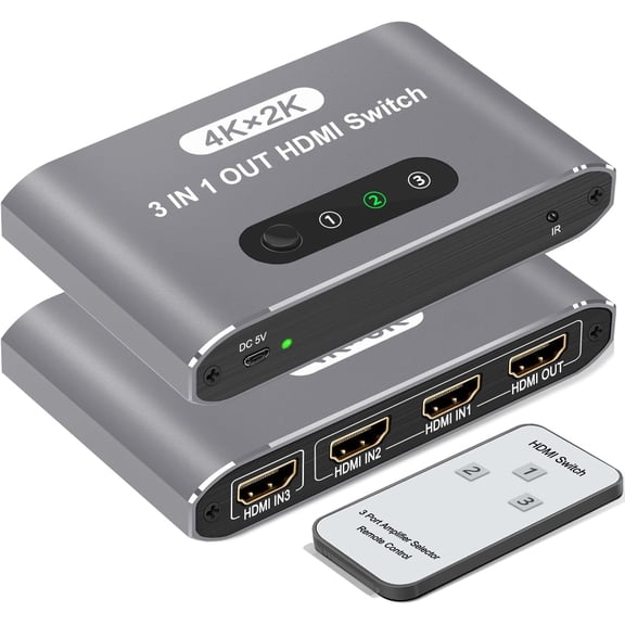KSRplayer HDMI Switch 3 in 1 Out 4K@60Hz, HDMI Switcher with Remote Control, 3-Port HDMI Selector for PS5/PS4, Xbox, Roku, Fire TV, Apple TV, Blu-ray Players, Chromecast