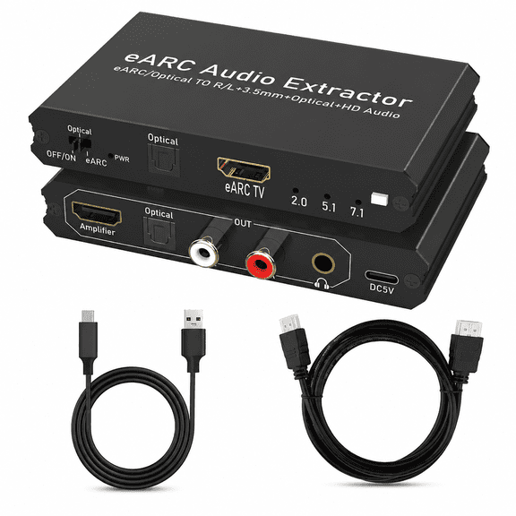 KSRplayer HDMI eARC/ARC Audio Extractor with Digital to Analog Converter Optical, L/R & 3.5mm Stereo Output for HDTV, Soundbar, Amplifier, Speaker, Headphones