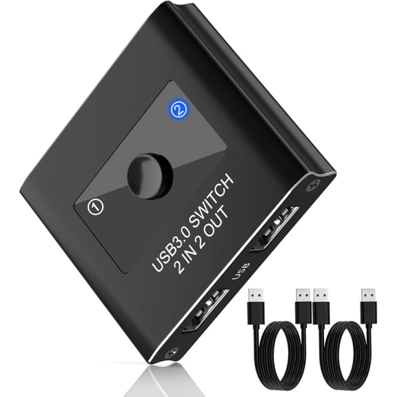 KSRplayer USB 3.0 Switcher 2 Computers to 2 Devices, Bi-Directional Sharing Hub for Printer/Mouse/Keyboard/Scanner, 5Gbps, No Driver, Win/Mac/Linux(2 USB Cables Included)