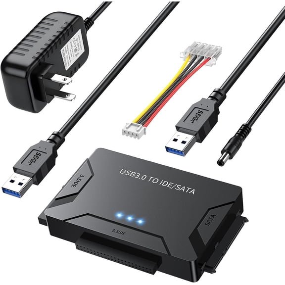 KSRplayer USB 3.0 to IDE/SATA Converter Kit  External Hard Drive Reader for 2.5"/3.5" HDD/SSD w/ 12V Power Adapter