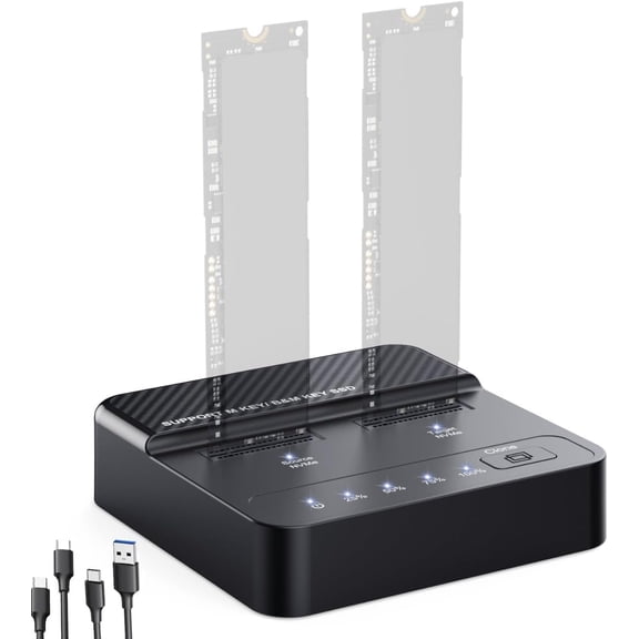 KSRplayer USB 3.2 Gen 2x2 Dual Bay M.2 NVMe SSD Cloner, 20Gbps Tool-Free Offline Duplicator Dock, Supports M-Key/B+M-Key, 2230/2242/2260/2280/22110