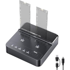 KSRplayer USB 3.2 Gen 2x2 Dual Bay M.2 NVMe SSD Cloner, 20Gbps Tool-Free Offline Duplicator Dock with USB-A & USB-C Cables, Supports M-Key/B+M-Key, 2230/2242/2260/2280/22110